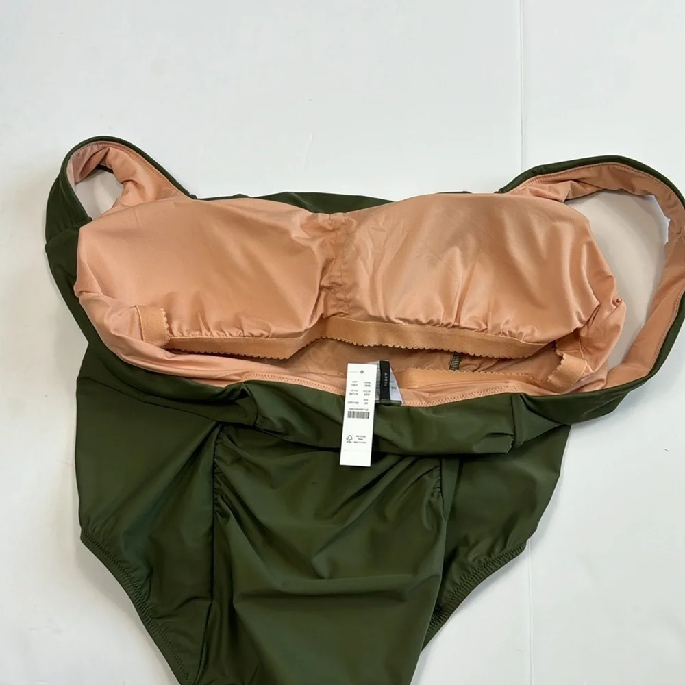 J. Crew Ruched Squareneck  One Piece‎ Swimsuit Women's Plus 24 Green New BF179